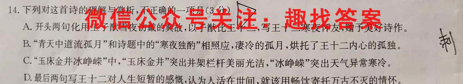 华附、省实、广雅、深中2023届高三四校联考(2月)语文