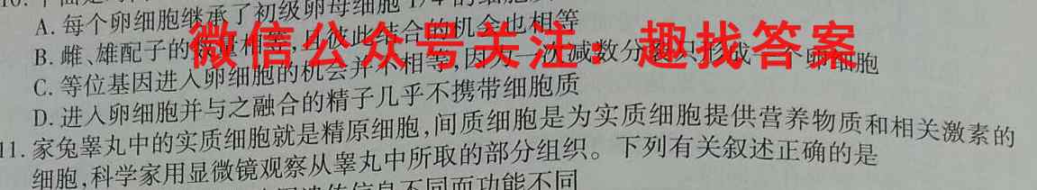 1号卷·A10联盟2022-2023学年2022级高一上学期11月期中联考生物