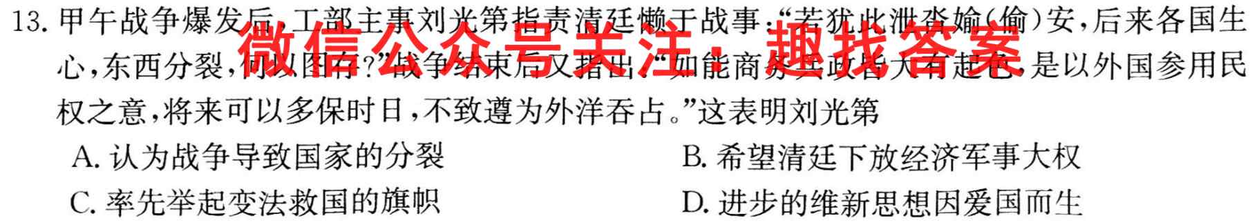 安徽省2023届九年级阶段诊断 R-PGZX G AH(三)3历史