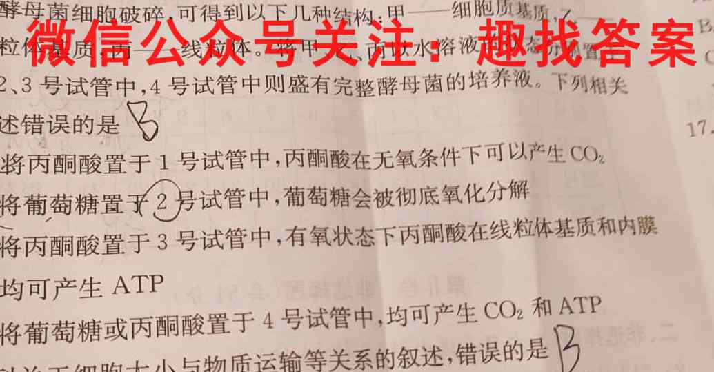 2023普通高校招生全国统一考试·模拟信息卷QG(4四)4生物