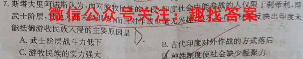 湖北省2022~2023学年度第一学期武汉市高一期中考试历史