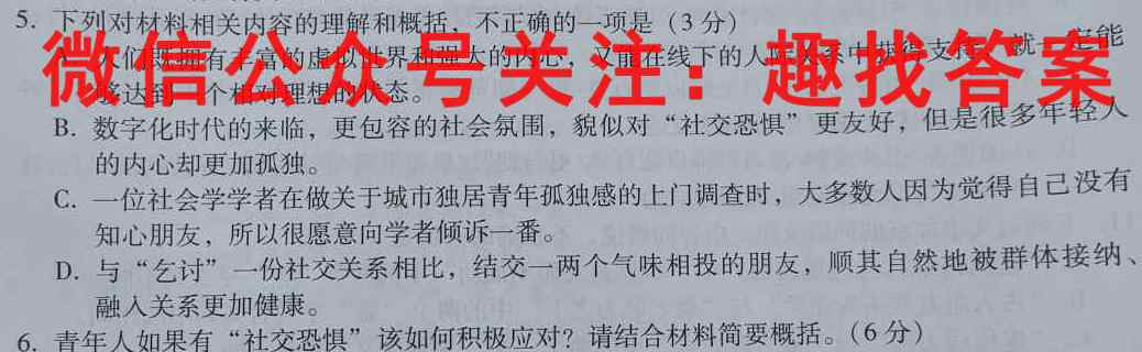 衡水金卷 广东省2023届高三年级12月份大联考(新高考)语文