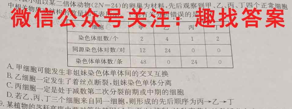 山东省德州市2022-2023九年级第一学期期中质量检测生物