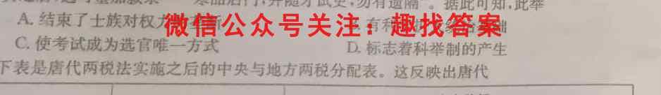 安徽省2022~2023学年度高一期中考试卷(新教材X)历史