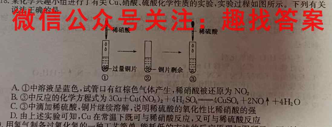 九师联盟 2022-2023学年高三1月质量检测(L/X)G化学