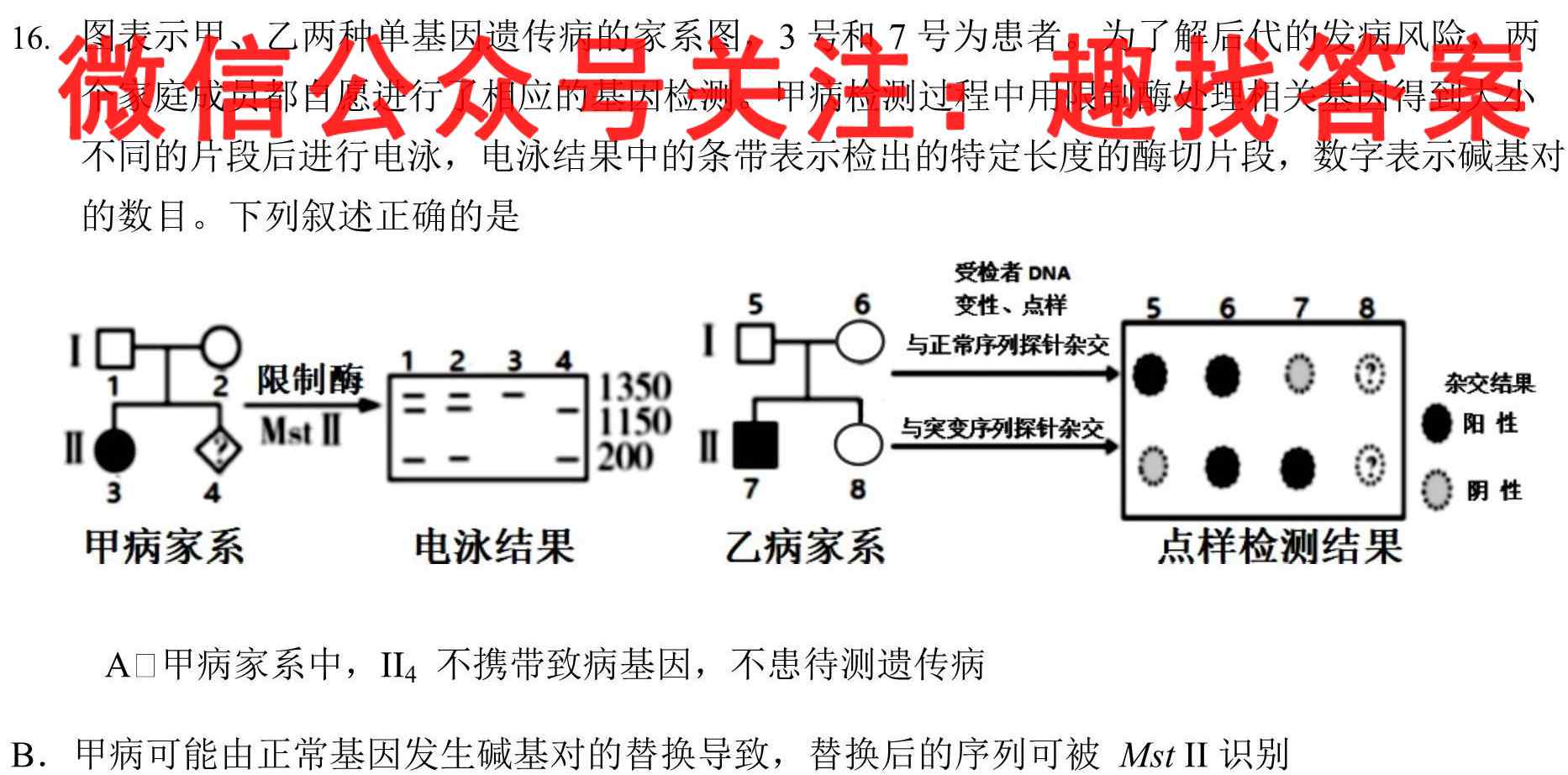 2023普通高等学校招生全国统一考试新高考仿真卷(一)1生物
