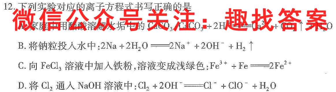 2022年新高考联考协作体 衡水金卷高二12月联考化学