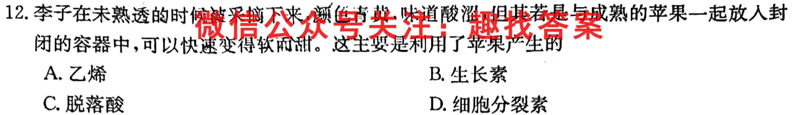 湖北省东风高中、天门中学、仙桃中学2023届高三12月考试生物