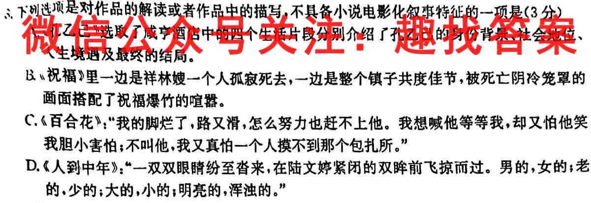 安徽省2022-2023学年同步达标自主练习·九年级第四次(期末)语文