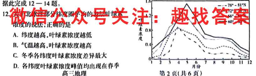 江苏省南京师范大学附属中学2022-2023学年高一上学期12月月考地理