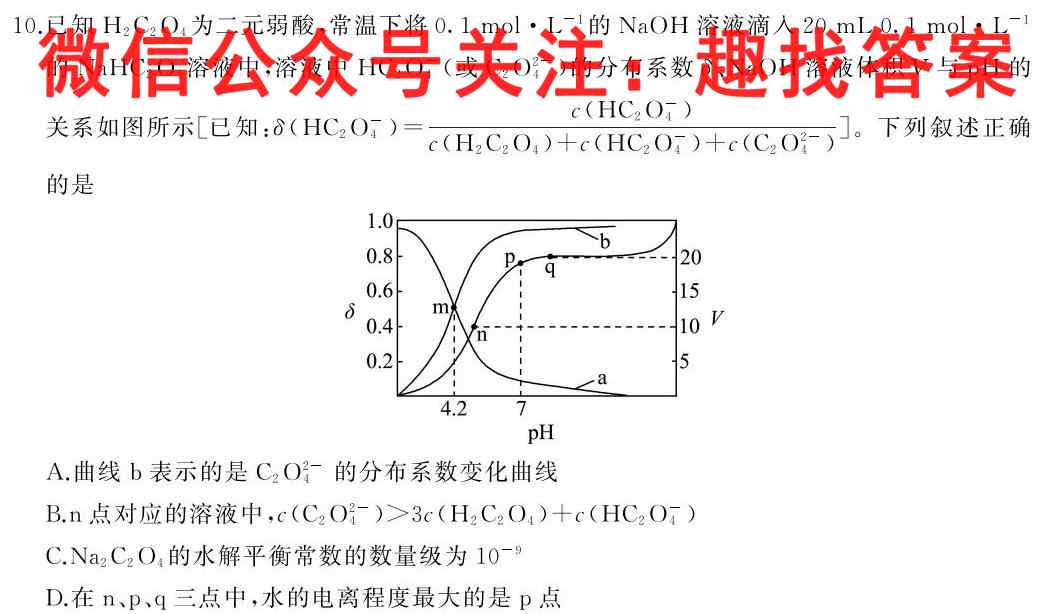 百师联盟 2023届高三一轮复习联考(五)湖南卷化学