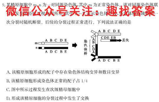 2023普通高等学校招生全国统一考试新高考仿真卷(九)9生物