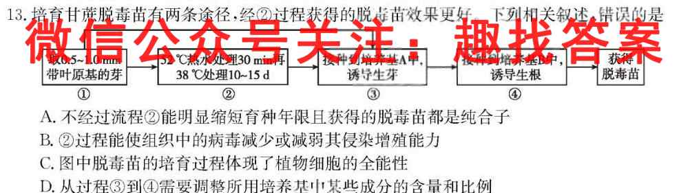 2023届甘肃省高三考试1月联考(标识▶◀)生物