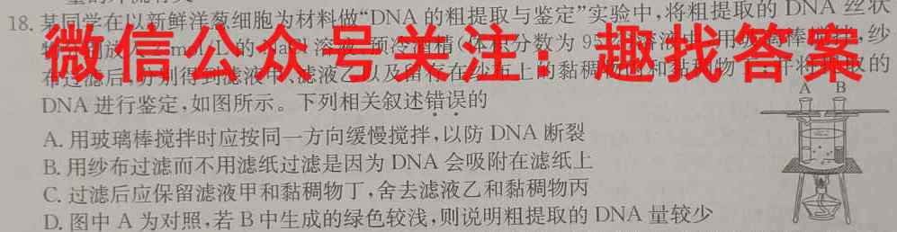 湘豫名校联考 2023年2月高三春季入学摸底考试生物试卷答案