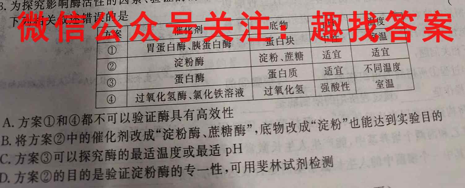 福建省漳州市2022-2023学年(上)高二期末高中教学质量检测生物试卷答案